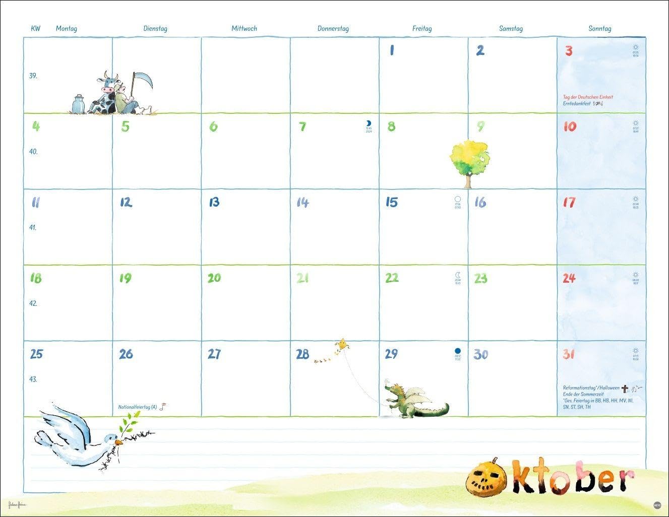 Helme Heine: Monatsplaner 2027: Liebevoll illustrierter Wandkalender von Helme Heine mit den drei Freunden. Termin-Kalender 2027 zum Eintragen. 44 x 34 cm. Querformat. – Bild 11