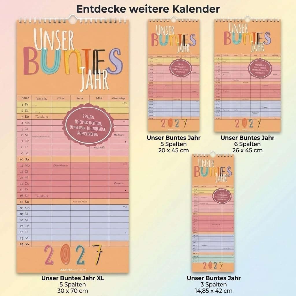 Family Planner Our Colourful Year 2027: Colourful Family Planner 14.9 x 42 cm with 3 Columns, German Calendar and Note Field, Ideal for Family Organisation – Bild 6