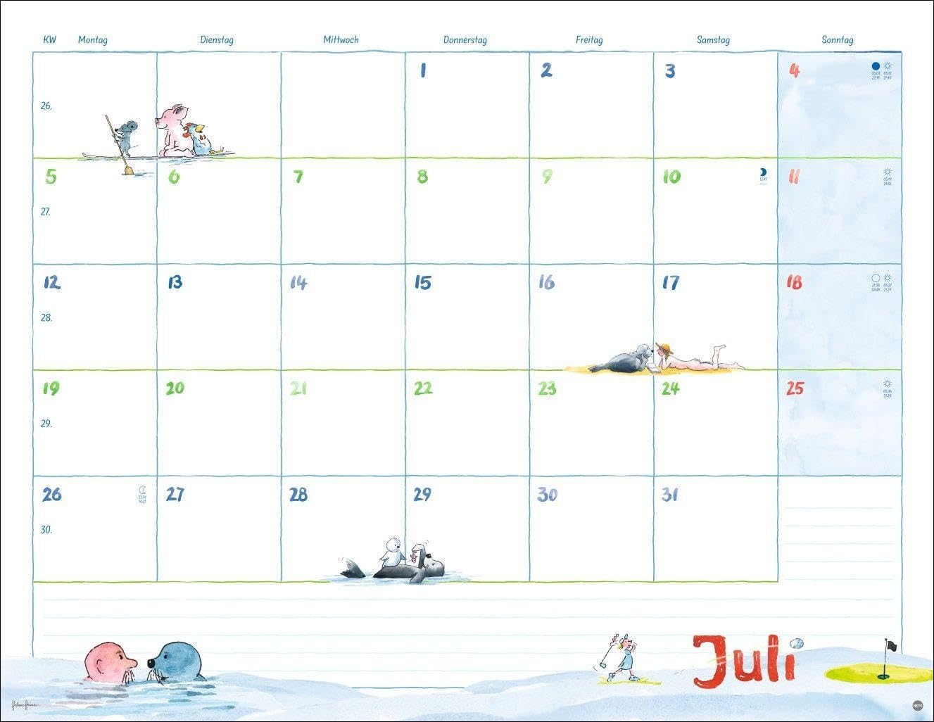Helme Heine: Monatsplaner 2027: Liebevoll illustrierter Wandkalender von Helme Heine mit den drei Freunden. Termin-Kalender 2027 zum Eintragen. 44 x 34 cm. Querformat. – Bild 8