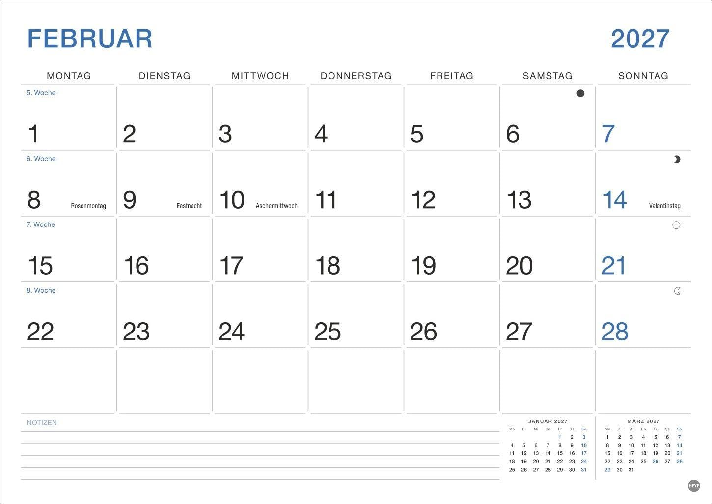 Büro Monatsplaner 2027: Praktischer Wandplaner mit großer Monatsübersicht. Wandkalender DIN A4. Büro-Kalender mit Notizfeld und Schulferien. – Bild 3