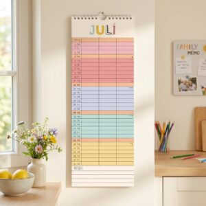 Family Planner Our Colourful Year 2027: Colourful Family Planner 14.9 x 42 cm with 3 Columns, German Calendar and Note Field, Ideal for Family Organisation – Bild 3