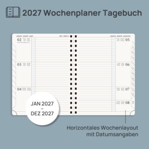 POPRUN Calendar 2027 Weekly Planner Approx. A5 (21.8 x 16.4 cm) with PU – Bild 3