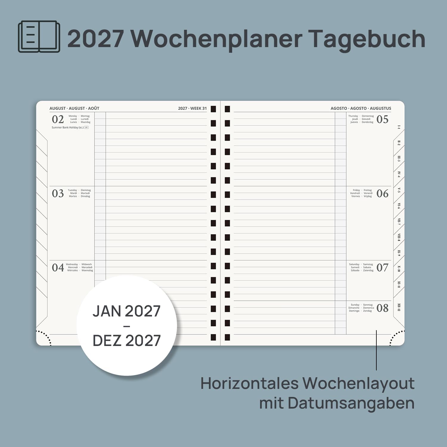 POPRUN Calendar 2027 Weekly Planner Approx. A5 (21.8 x 16.4 cm) with PU – Bild 3