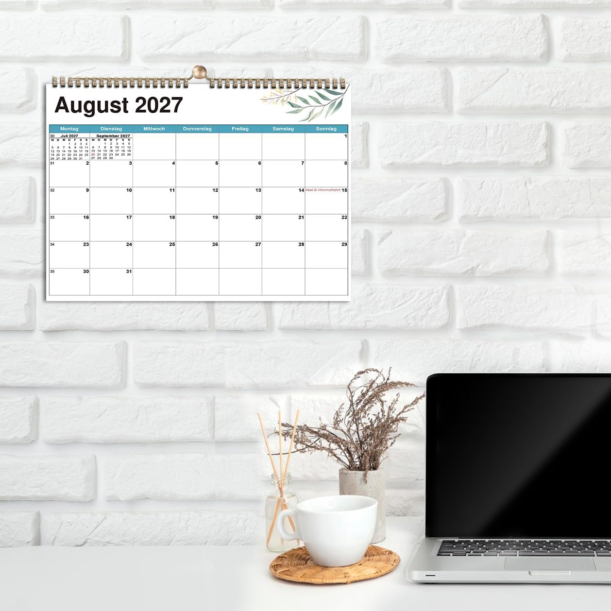 Wall Calendar 2026-2027 A4-16 Months from Sep 2026 Green Leaves German – Bild 5