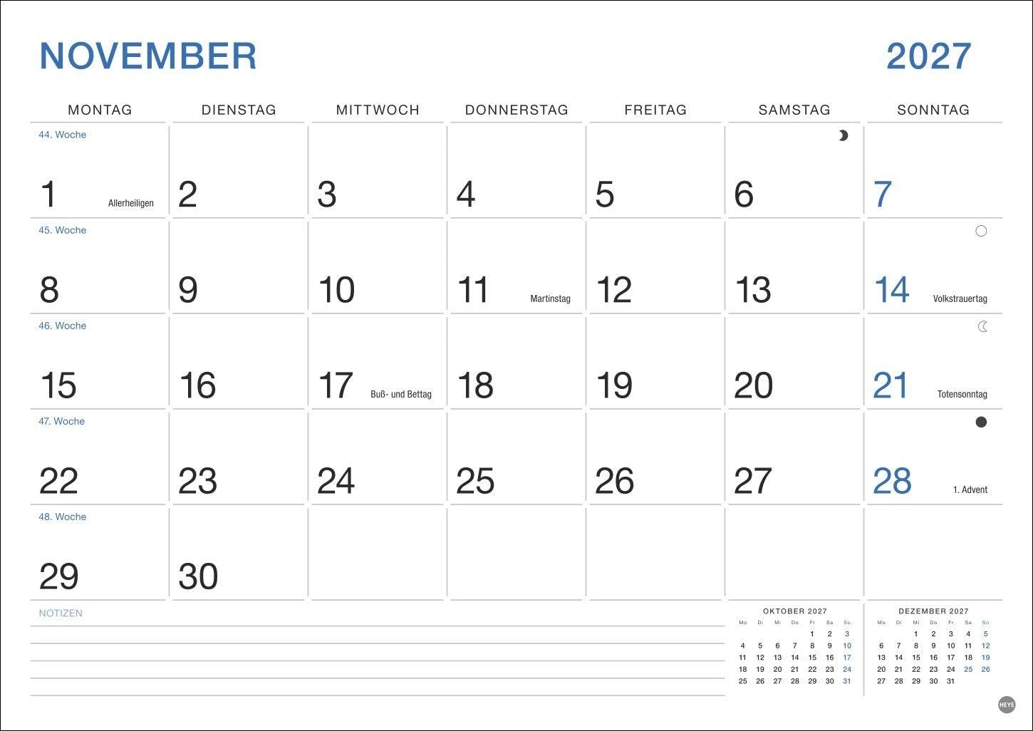 Büro Monatsplaner 2027: Praktischer Wandplaner mit großer Monatsübersicht. Wandkalender DIN A4. Büro-Kalender mit Notizfeld und Schulferien. – Bild 12