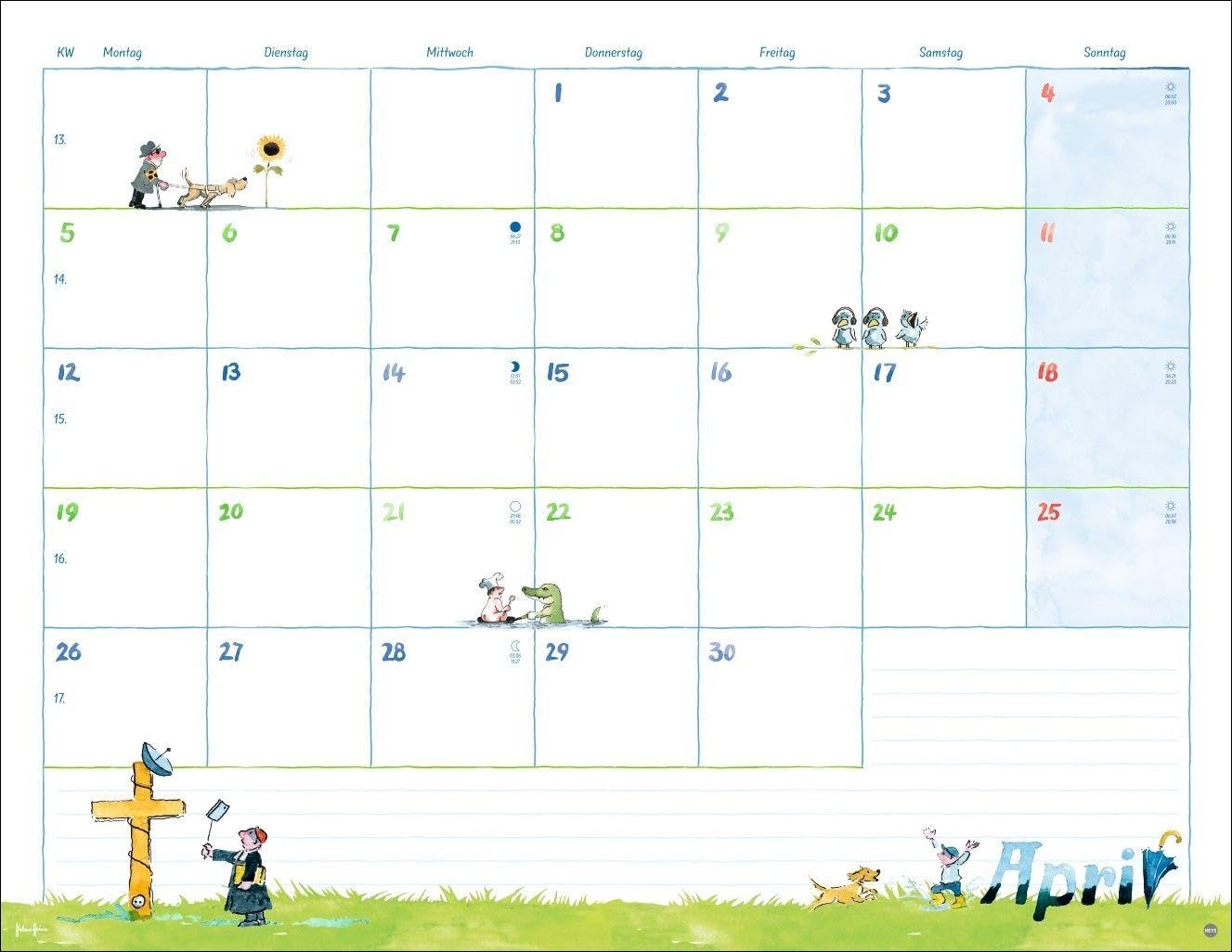 Helme Heine: Monatsplaner 2027: Liebevoll illustrierter Wandkalender von Helme Heine mit den drei Freunden. Termin-Kalender 2027 zum Eintragen. 44 x 34 cm. Querformat. – Bild 5
