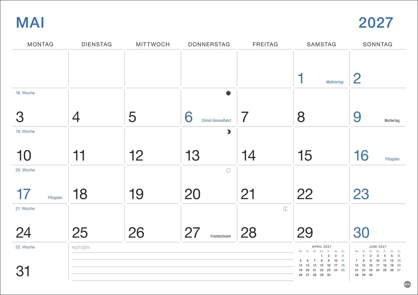 Büro Monatsplaner 2027: Praktischer Wandplaner mit großer Monatsübersicht. Wandkalender DIN A4. Büro-Kalender mit Notizfeld und Schulferien. – Bild 6