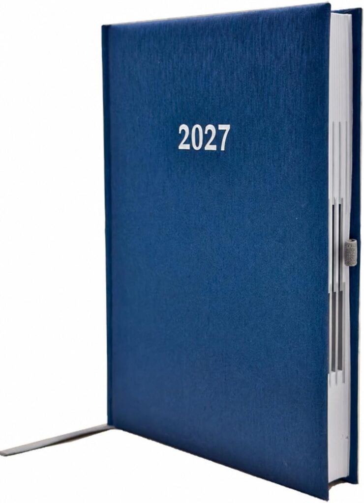 2027 Book Calendar Executive Planner A5 1 Day 1 Page Also Sundays Blue Metallic