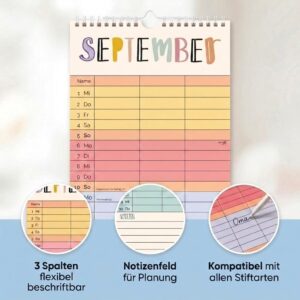 Family Planner Our Colourful Year 2027: Colourful Family Planner 14.9 x 42 cm with 3 Columns, German Calendar and Note Field, Ideal for Family Organisation – Bild 2