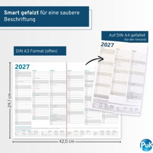 Year Planner 2027 A3 | 12 Months with Holidays and Holidays | Folded to DIN A4 | 12 Months Blackboard Calendar Front and Back DIN A3 Landscape Wall Planner – Bild 6