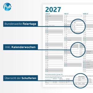Year Planner 2027 A3 | 12 Months with Holidays and Holidays | Folded to DIN A4 | 12 Months Blackboard Calendar Front and Back DIN A3 Landscape Wall Planner – Bild 2