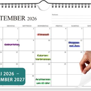 Wall Calendar 2026 2027, Calendar 2026/27 in A4 Landscape Format, 30 x 21