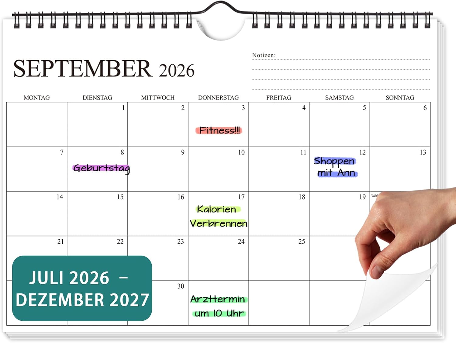 Wall Calendar 2026 2027, Calendar 2026/27 in A4 Landscape Format, 30 x 21