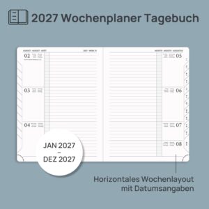 POPRUN Calendar 2027 Weekly Planner Horizontal Approx. A5 (21.8 x 16.4 cm – Bild 3