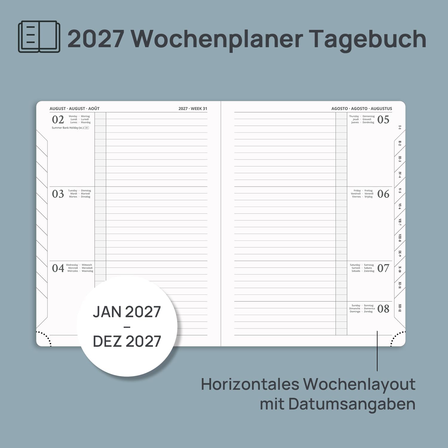 POPRUN Calendar 2027 Weekly Planner Horizontal Approx. A5 (21.8 x 16.4 cm – Bild 3