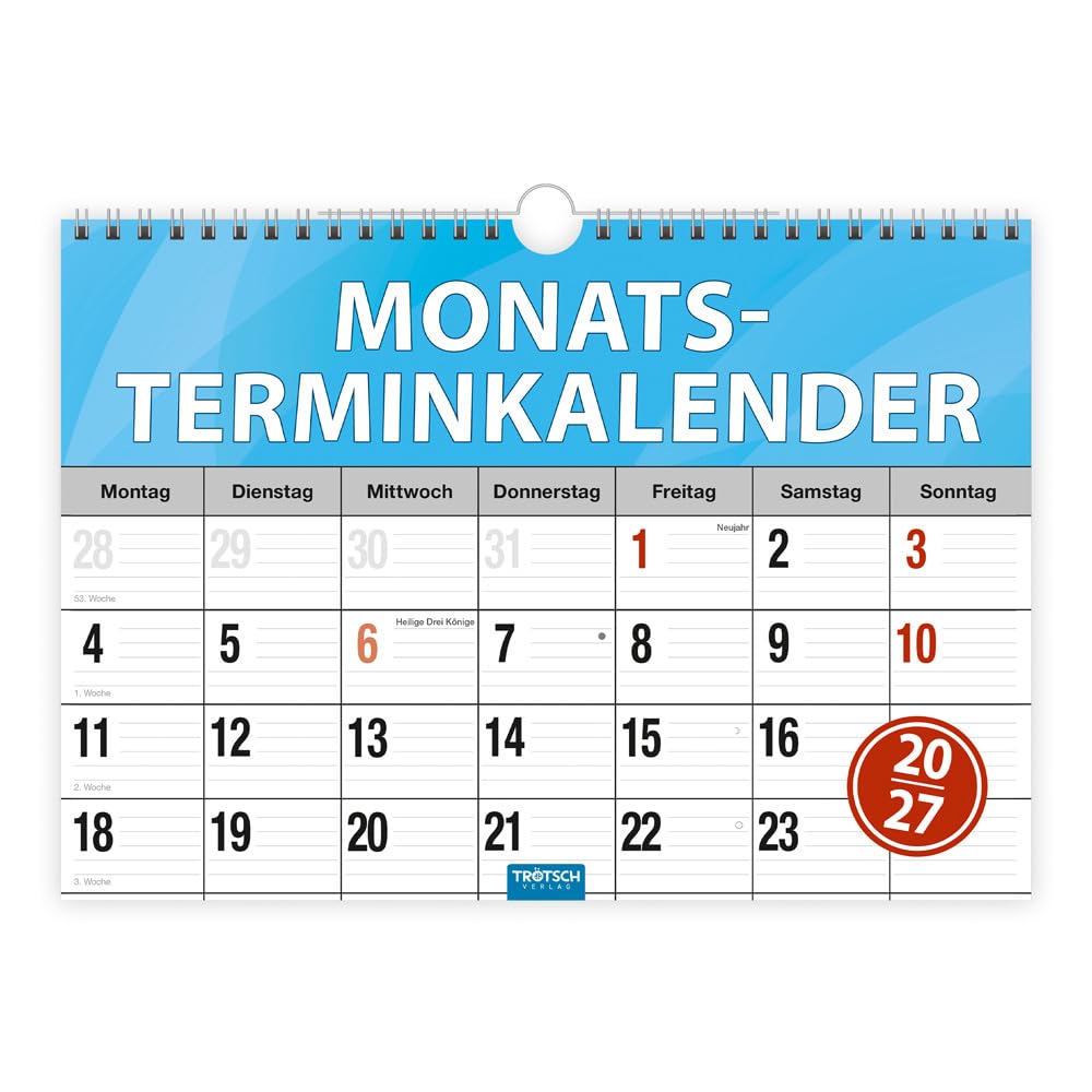 Trötsch Monatsterminer Monatsterminkalender 2027 mit Wire-O-Bindung