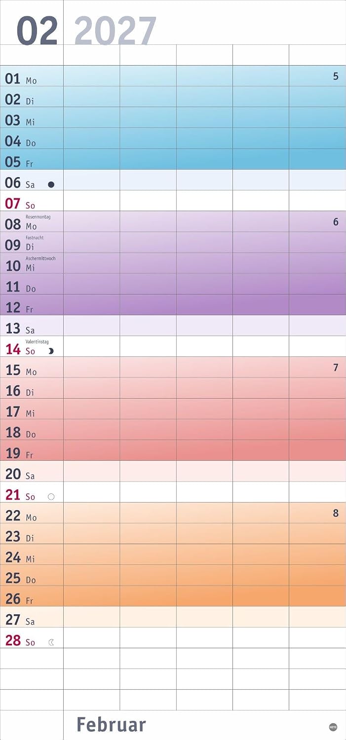 Bunte Wochen Familienplaner 2027: Praktischer Wandplaner mit 5 Spalten. Familien Wandkalender mit Schulferien und 3-Monats-Ausblick aufs Folgejahr. Terminkalender 2027. – Bild 3