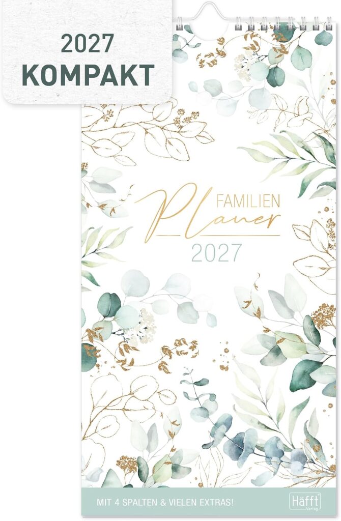 Häfft® Family Planner 2027 with 4 Columns - Wall Calendar "Gold Leaf"