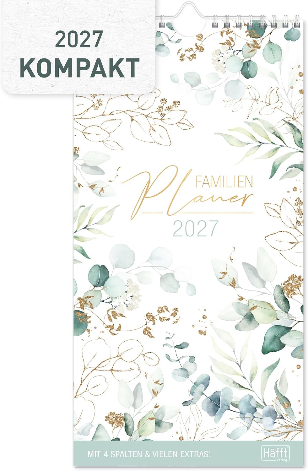 Häfft® Family Planner 2027 with 4 Columns - Wall Calendar "Gold Leaf"