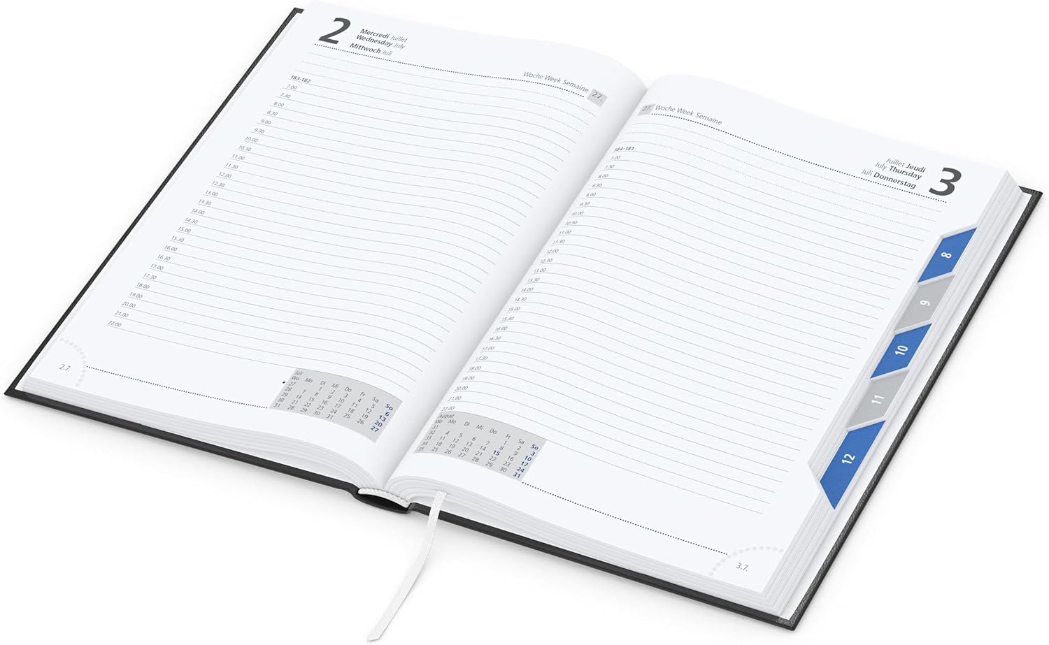 GEIGER-OFFICE Book Calendar 2027 Manager Register - Premium Executive Timer in DIN A5 Format with Monthly Index Punch - 1 Day on 1 Page - 416 Pages - Padded Balacron Cover Black with Year Number – Bild 2