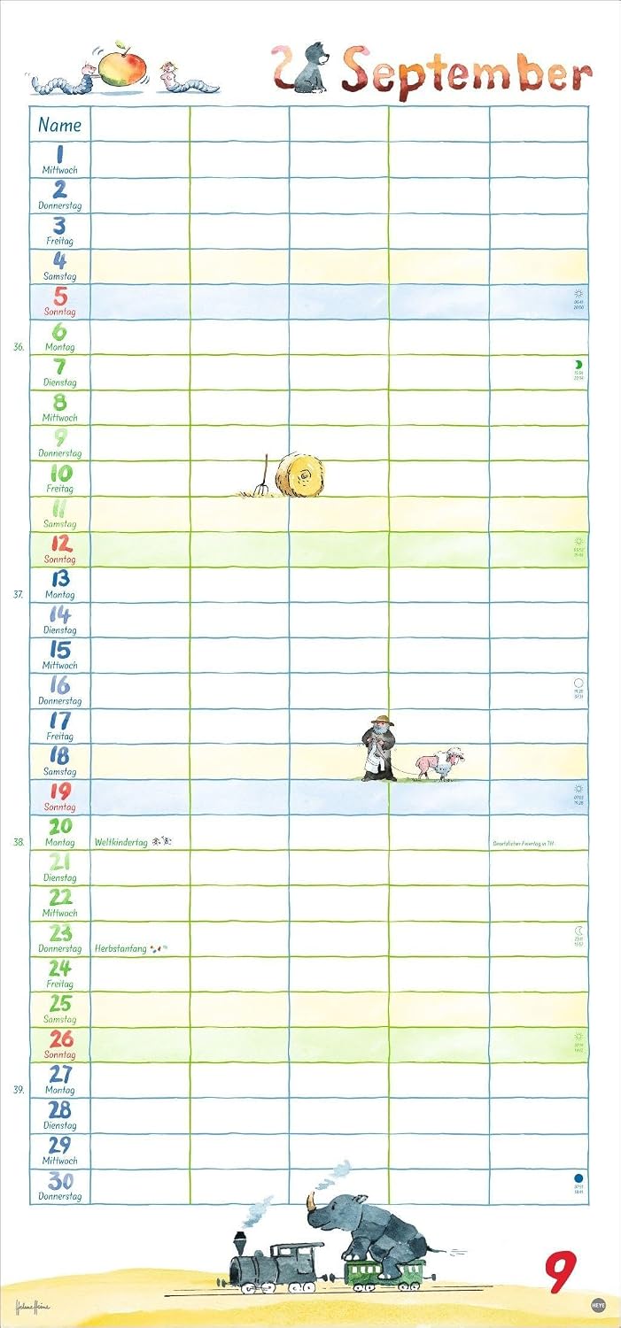 Helme Heine: Familienplaner 2027: Familienkalender mit 5 Spalten. Liebevoll illustrierter Familien-Wandkalender mit Schulferien und Stundenplänen. – Bild 10