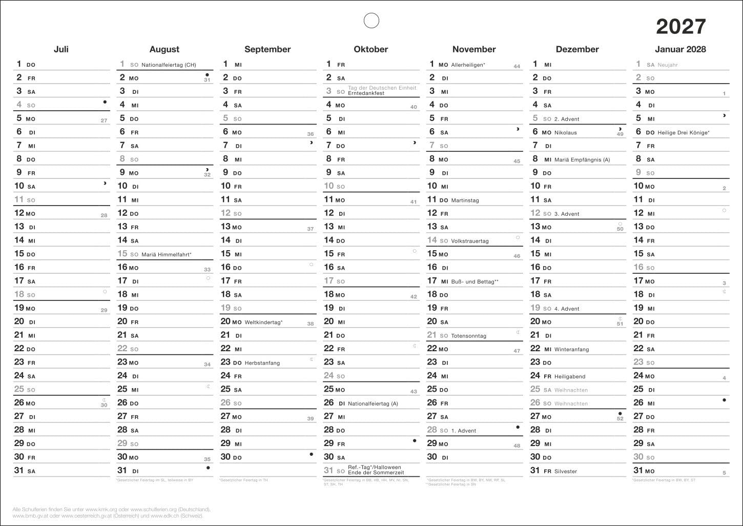 Black&White Tafelkalender A4 2027: Beidseitig bedruckter Jahresplaner im minimalistischen Schwarzweiß-Design. Praktischer Überblick über alle Termine im Format 29,7 x 21 cm – Bild 2