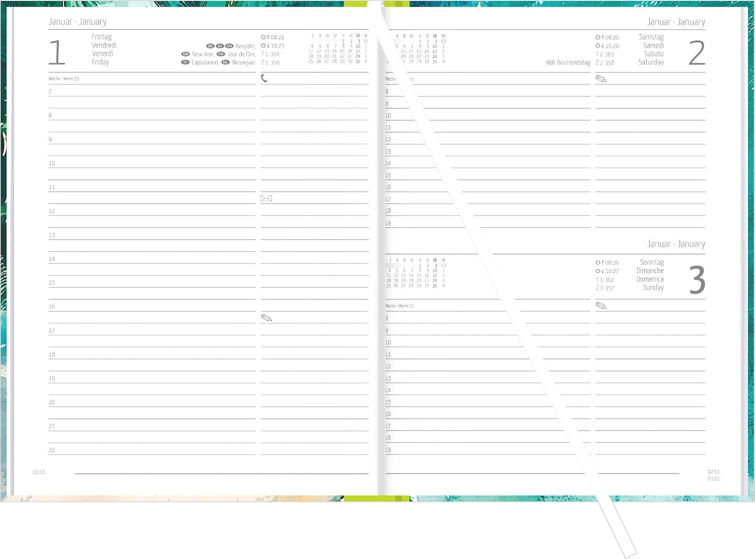 Buchkalender Style Beach 2027: Taschenkalender A5 (14,5x21 cm) - Tagesplaner mit Zeiteinteilung, Leseband, Notizbereich & Monatsübersicht, für Beruf, Schule & Alltag – Bild 2