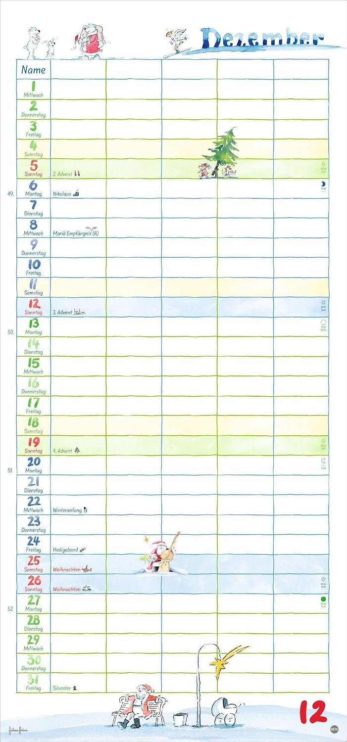 Helme Heine: Familienplaner 2027: Familienkalender mit 5 Spalten. Liebevoll illustrierter Familien-Wandkalender mit Schulferien und Stundenplänen. – Bild 13