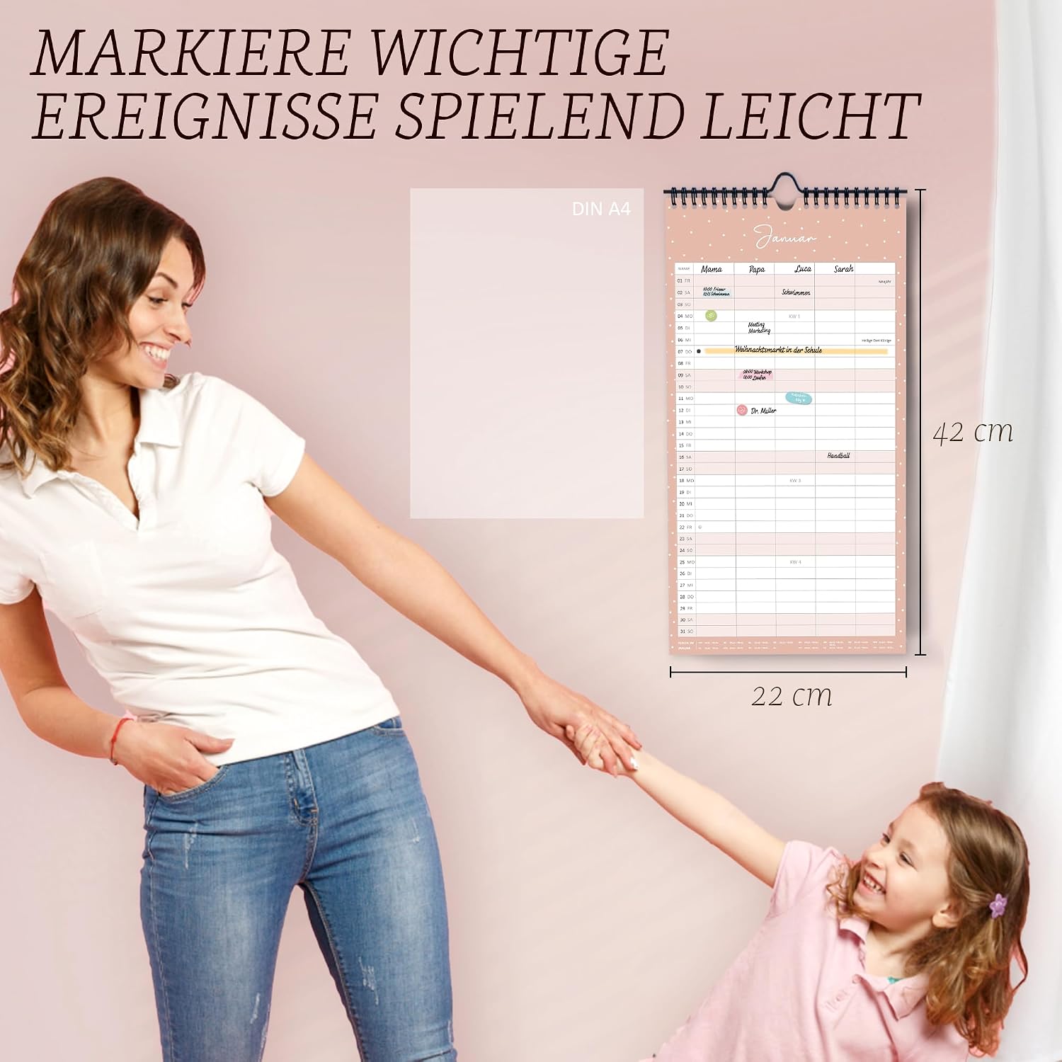 Family Planner 2027 with 5 Columns as Wall Calendar in Grey I OKT 2026 - Dec 2027 I 22 x 43 cm I Family Calendar Wall I Monthly Calendar with Holidays and Holidays, Timetables and Much More – Bild 4