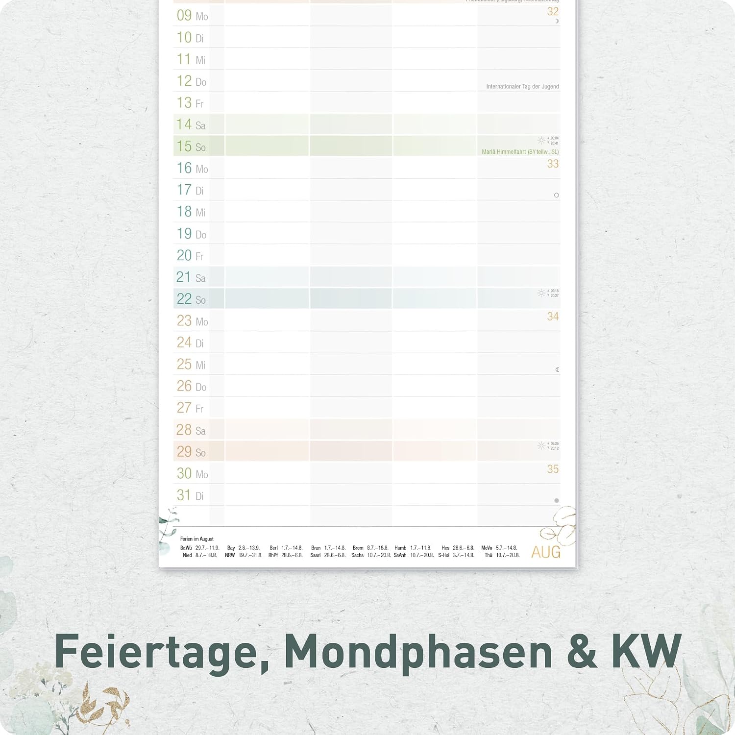 Häfft® Family Planner 2027 with 4 Columns - Wall Calendar "Gold Leaf" – Bild 5