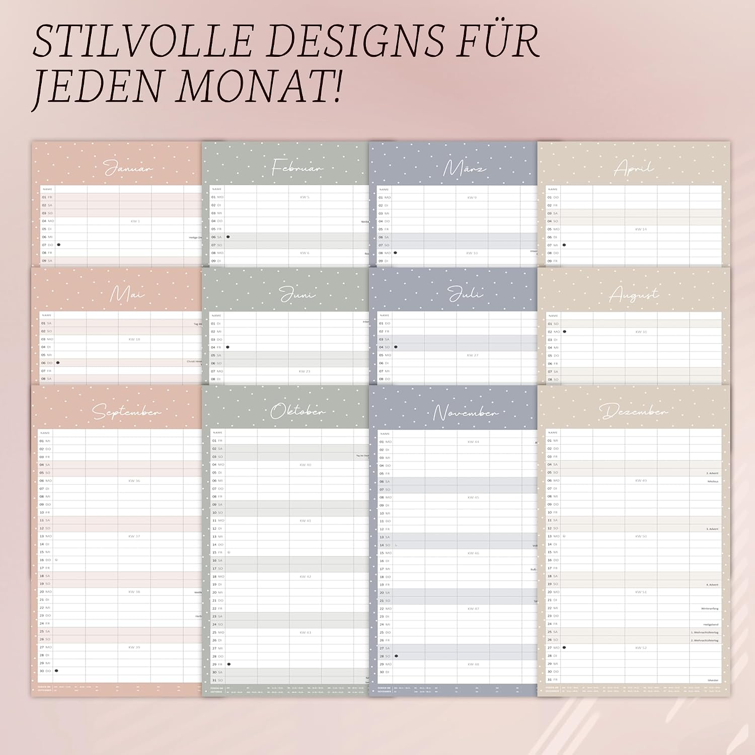 Family Planner 2027 with 5 Columns as Wall Calendar in Grey I OKT 2026 - Dec 2027 I 22 x 43 cm I Family Calendar Wall I Monthly Calendar with Holidays and Holidays, Timetables and Much More – Bild 6
