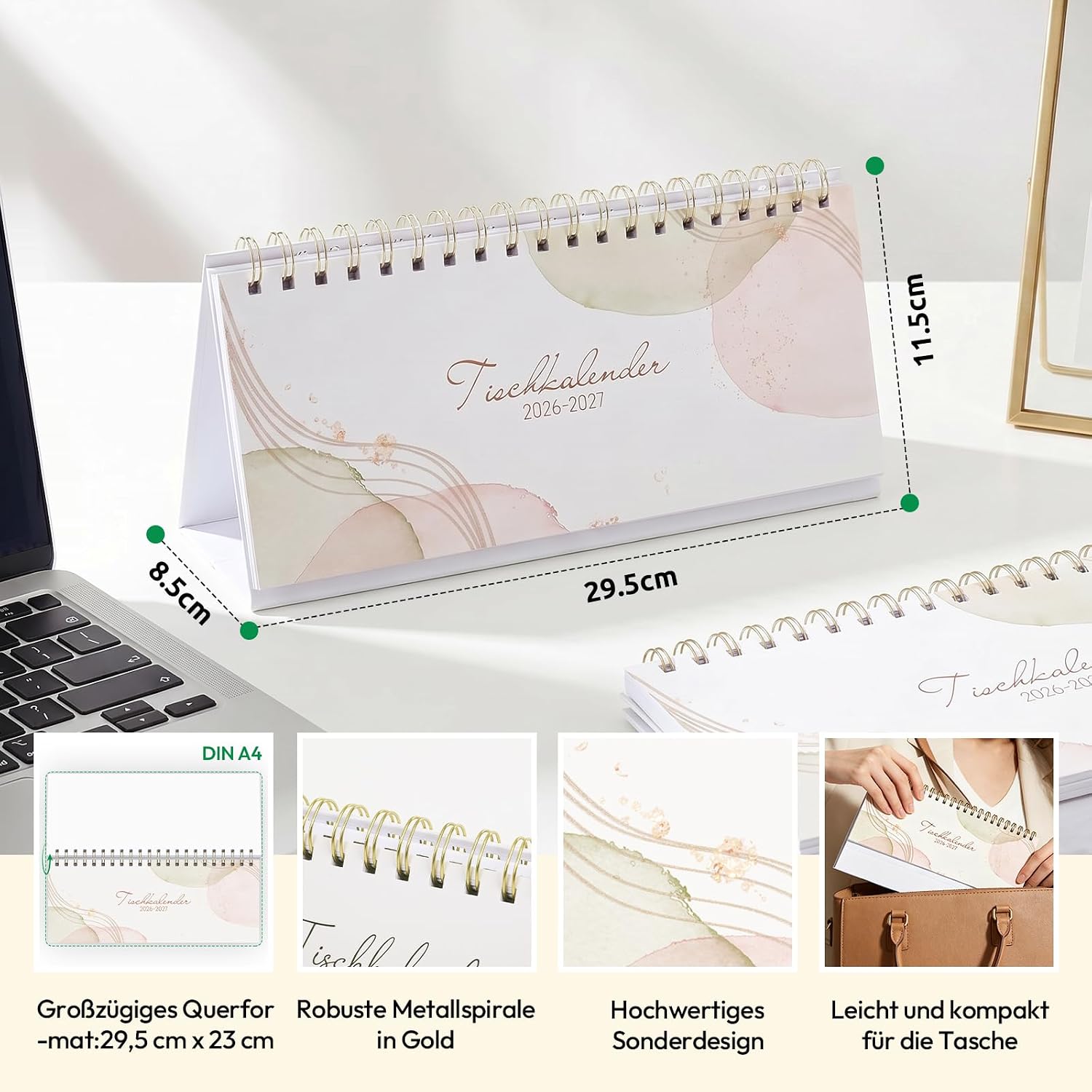 KONVINIT Desk Calendar 2026 2027 Weekly Planner 2027 for Office & Home Office - 1 Week 2 Pages with Notes, To-dos & Weekly Goal - Calendar 2027 for Standing, Format: 29.7 x 11.6 cm (Landscape Format) – Bild 2