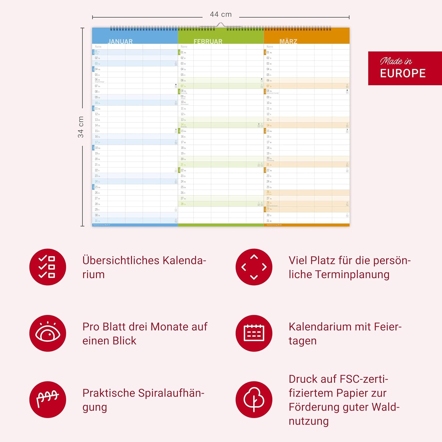 3-Monats-Familienplaner 2027: Familienkalender mit 3 Monats-Übersicht. Praktischer Familien-Wandkalender mit viel Platz zum Eintragen. 44 x 34 cm – Bild 6