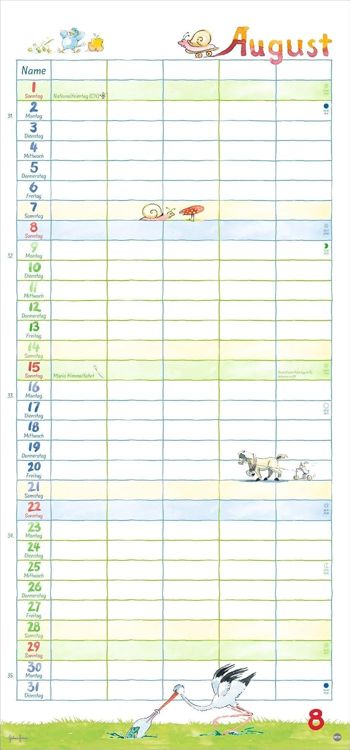 Helme Heine: Familienplaner 2027: Familienkalender mit 5 Spalten. Liebevoll illustrierter Familien-Wandkalender mit Schulferien und Stundenplänen. – Bild 9
