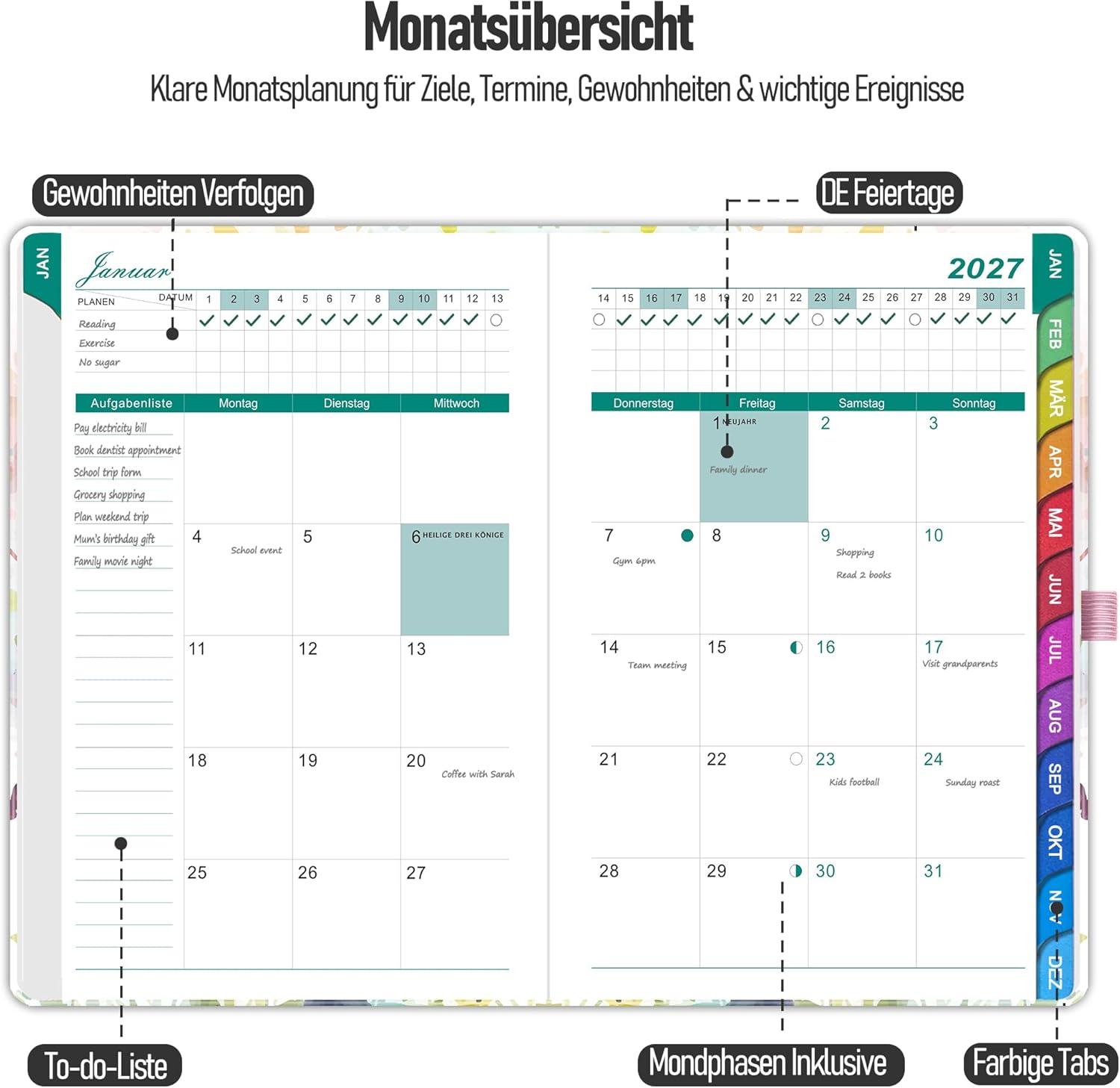 Calendar 2027 Book Calendar 1 Week 2 Pages A5 German – Bild 3