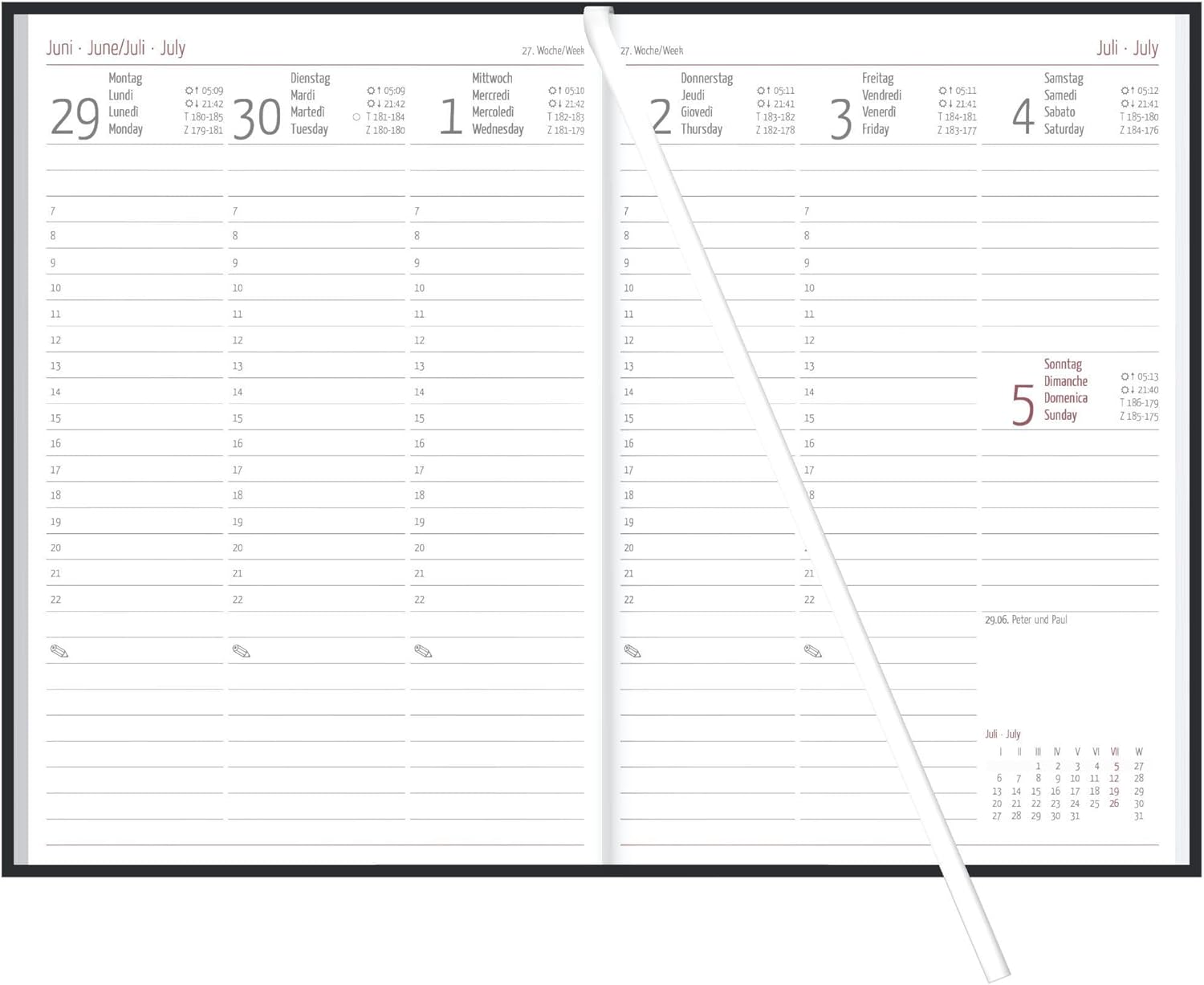 Tucson Weekly Planner Black A5 128 Pages 2027: Weekly Calendar A5 (15 x 21 cm) with 1 Week on 2 Pages, Tucson Cover, Time Division 7-22 Clock, Monthly Overview & Note Area for Work and Study – Bild 2