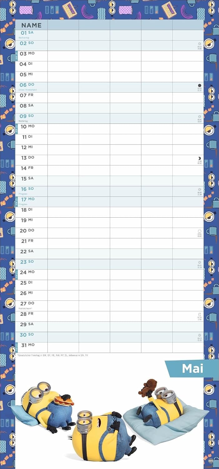 Minions Familienplaner 2027: Familienkalender mit 5 Spalten. Wandkalender mit Schulferien und Stundenplänen. – Bild 6