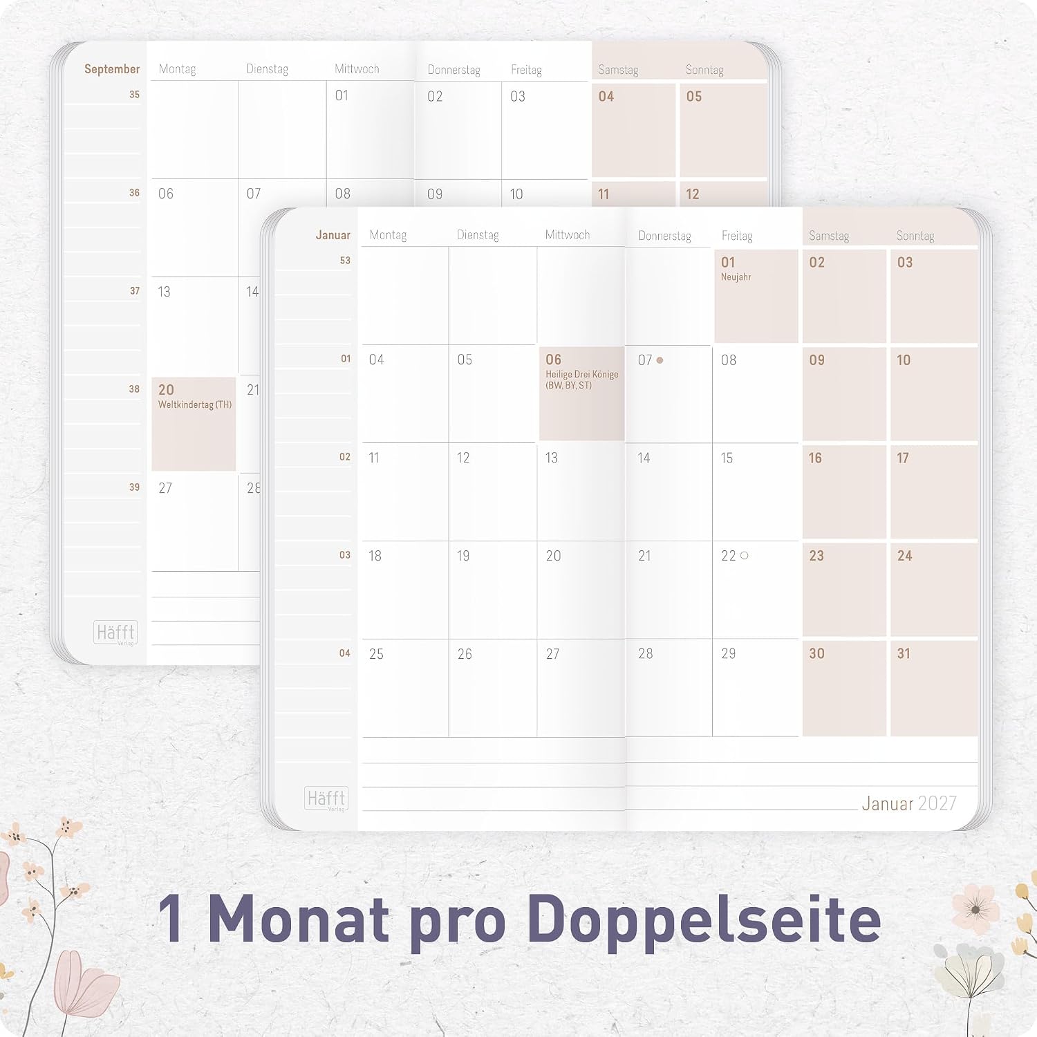Häfft® Monthly Calendar Square, Pocket Calendar 2027 Small "Flower Joy" – Bild 4