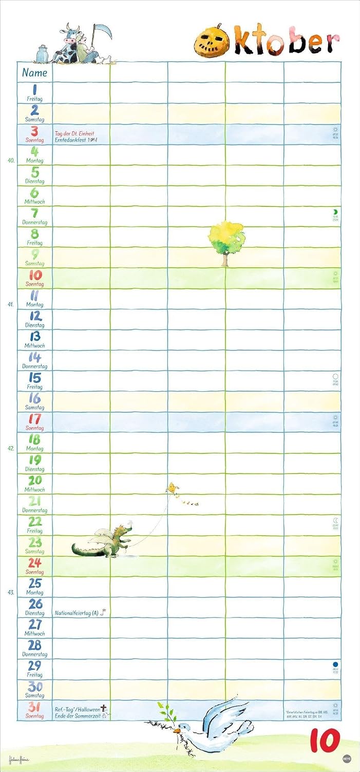Helme Heine: Familienplaner 2027: Familienkalender mit 5 Spalten. Liebevoll illustrierter Familien-Wandkalender mit Schulferien und Stundenplänen. – Bild 11