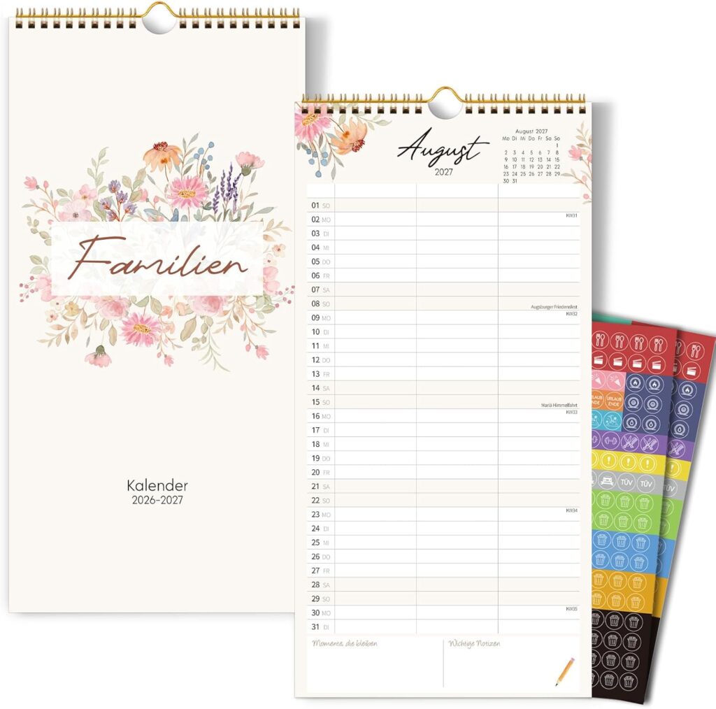 KONVINIT Family Calendar 2027, 15 Months, Wall Calendar, Portrait Format