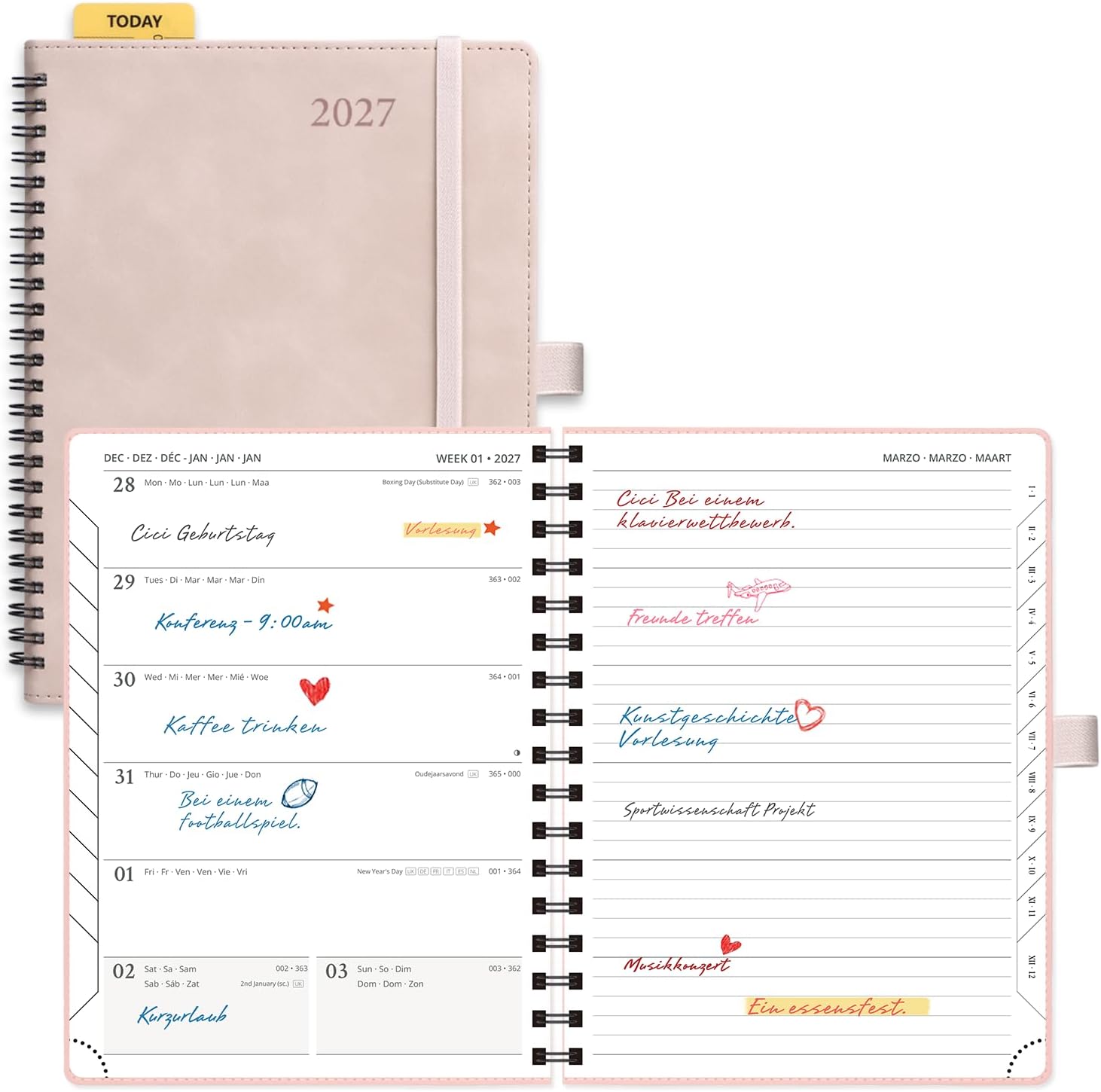 POPRUN Calendar 2027 Weekly Planner with Notes Approx. A5 (21.8 x 16.4 cm