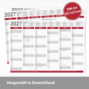 Blackboard Calendar 2027 DIN A4, Calendar, Wall Calendar with School Holidays / Holidays, Year Planner A4, Red (Pack of 3) – Bild 3
