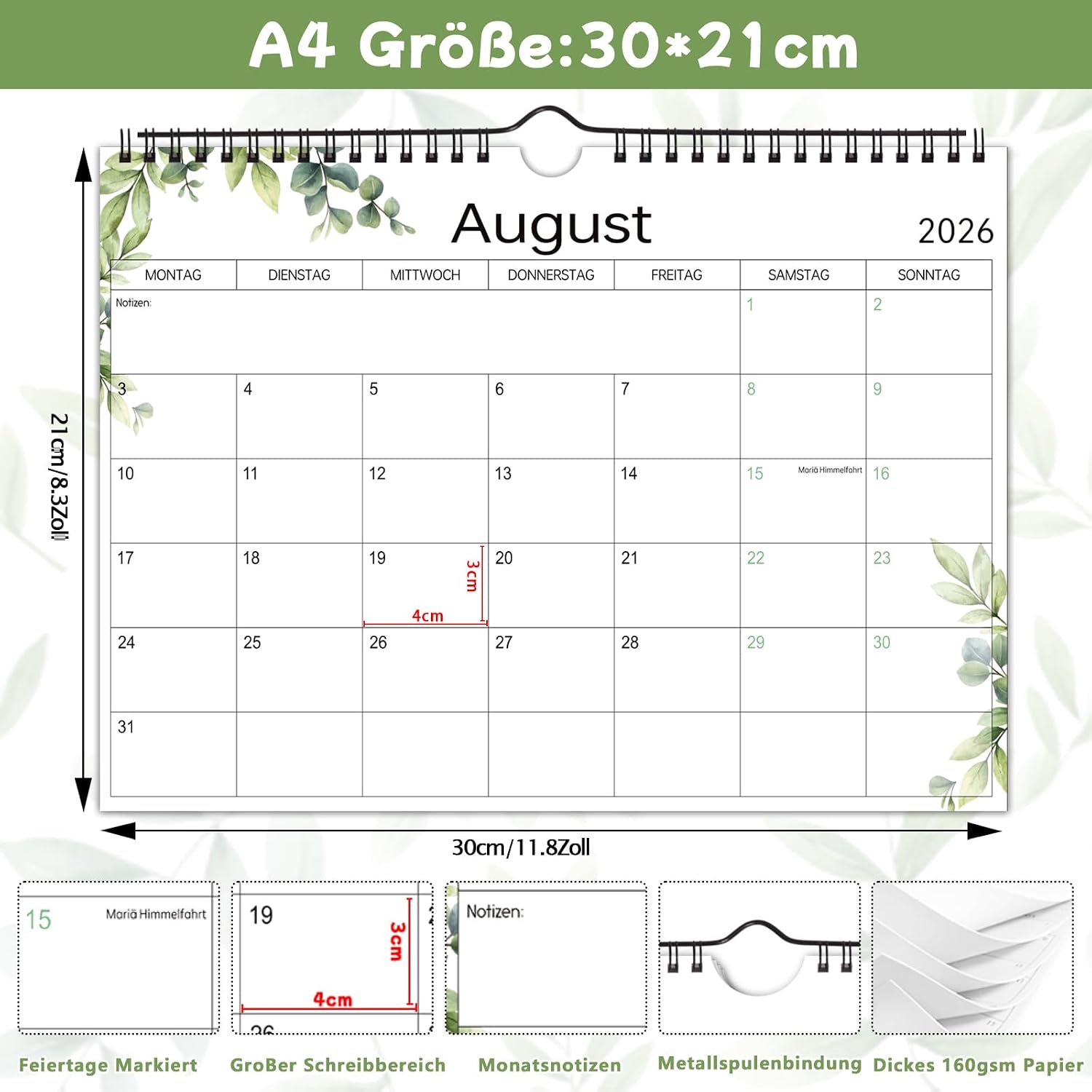 Wall Calendar 2026 2027, Calendar 2026/27 in A4 Landscape Format, 30 x 21 – Bild 3