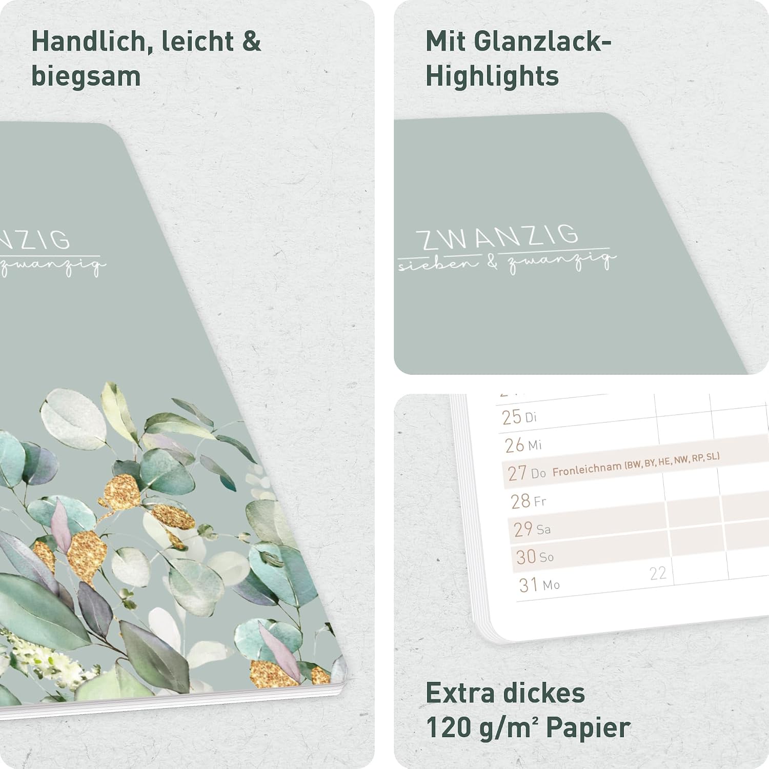 Häfft® Monthly Calendar 2027 A6 + Pocket Slim "Minty Leaves" – Bild 2