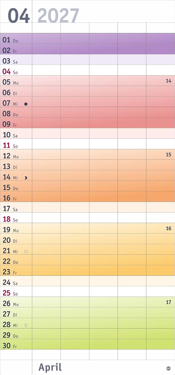 Bunte Wochen Familienplaner 2027: Praktischer Wandplaner mit 5 Spalten. Familien Wandkalender mit Schulferien und 3-Monats-Ausblick aufs Folgejahr. Terminkalender 2027. – Bild 5