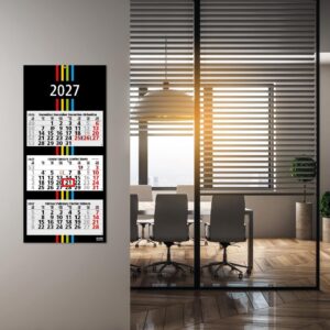 GEIGER-OFFICE 3-Month Calendar 2027 Black + Stripes - Wall Calendar 33 x 70 cm with Date Slider - 3 Months at a Glance - Proven Office Classic with Modern Design – Bild 2