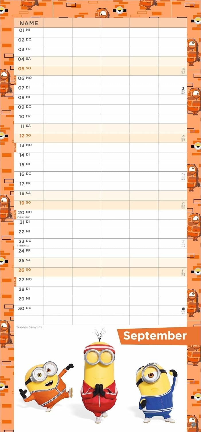 Minions Familienplaner 2027: Familienkalender mit 5 Spalten. Wandkalender mit Schulferien und Stundenplänen. – Bild 10