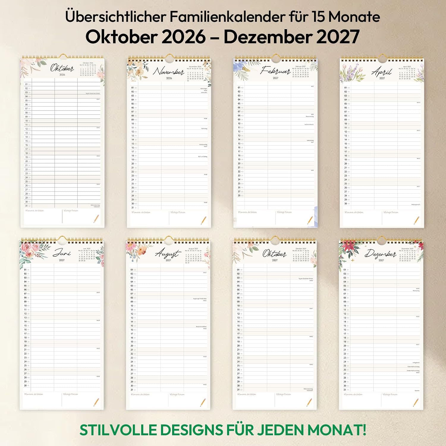 KONVINIT Family Calendar 2027, 15 Months, Wall Calendar, Portrait Format – Bild 8