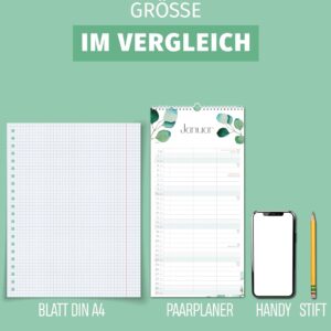Schöne Güter® Couples Calendar 2027 Family Calendar 3 Columns 16 x 32.5 cm Eucalypt Greenery Wall Planner for 2 People Couple Planner Natural Design Modern and Fresh Includes Stickers and Holidays – Bild 3