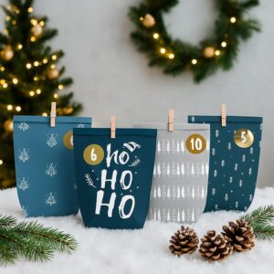 Advent Calendar for Filling, 24 Advent Bags for Crafts, Christmas Calendar to Fill Yourself, Printed Christmas Bags with Number Stickers to Fill Yourself (Blue/Grey) – Bild 8